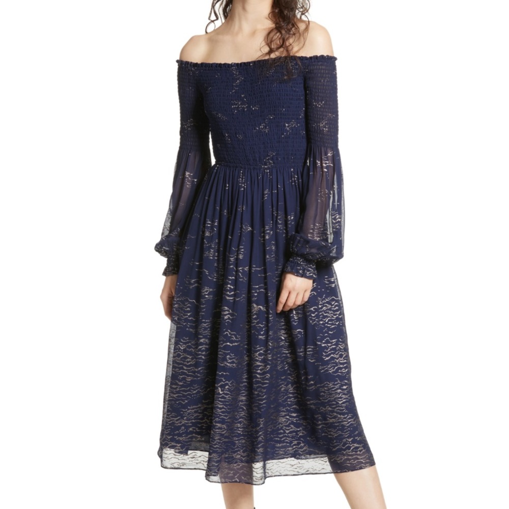 ✨ Free People Foiled Smocked Midi Dress ✨